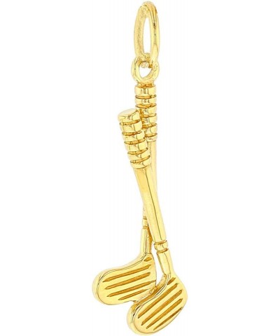 Solid 14K Yellow Gold Set of Golf Clubs Charm Sports Pendant with Cable, Curb, or Figaro Chain Necklaces 20.0 Inches Cable Ch...