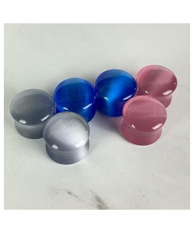 Set of 3 Pairs Cat Eye Stone Convex Double Flare Plugs (Blue, Grey, Pink)(BP-038) 3/4" (19mm) $13.95 Body Jewelry