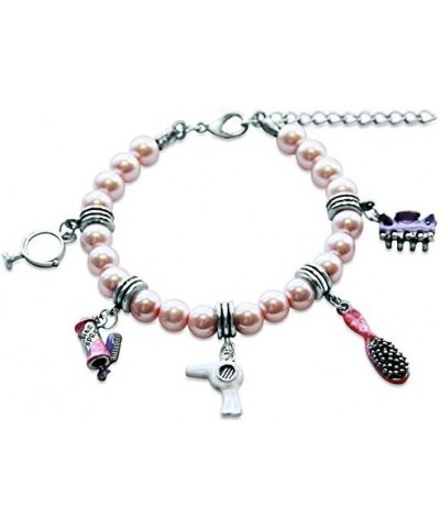 Hair Stylist Charm Bracelet | Handpainted Charms | Handmade in USA Antique Silver Finish - Pink Glass Beaded Bracelet $22.92 ...