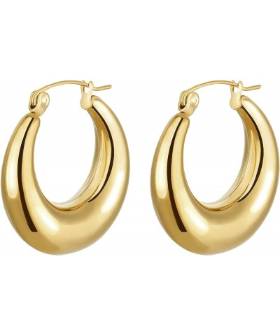 Chunky Gold Hoop Earrings for Women 18k Gold Plated Round/Oval Hoop Earrings Hypoallergenic Gold Chunky Hoop Earrings Thick L...