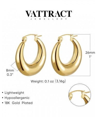 Chunky Gold Hoop Earrings for Women 18k Gold Plated Round/Oval Hoop Earrings Hypoallergenic Gold Chunky Hoop Earrings Thick L...