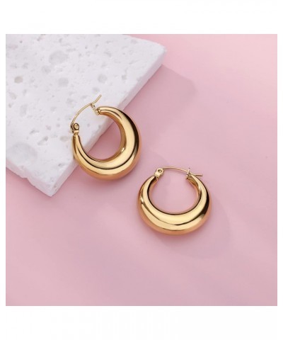 Chunky Gold Hoop Earrings for Women 18k Gold Plated Round/Oval Hoop Earrings Hypoallergenic Gold Chunky Hoop Earrings Thick L...