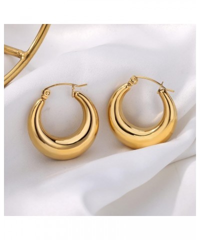 Chunky Gold Hoop Earrings for Women 18k Gold Plated Round/Oval Hoop Earrings Hypoallergenic Gold Chunky Hoop Earrings Thick L...