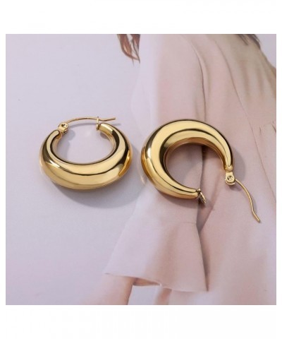 Chunky Gold Hoop Earrings for Women 18k Gold Plated Round/Oval Hoop Earrings Hypoallergenic Gold Chunky Hoop Earrings Thick L...