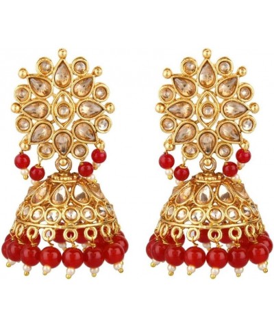 Indian Bollywood Faux Pearl Crystal Kundan Rhinestone Wedding Jhumka Jhumki Dangle Earrings Jewelry Set Red $11.25 Earrings