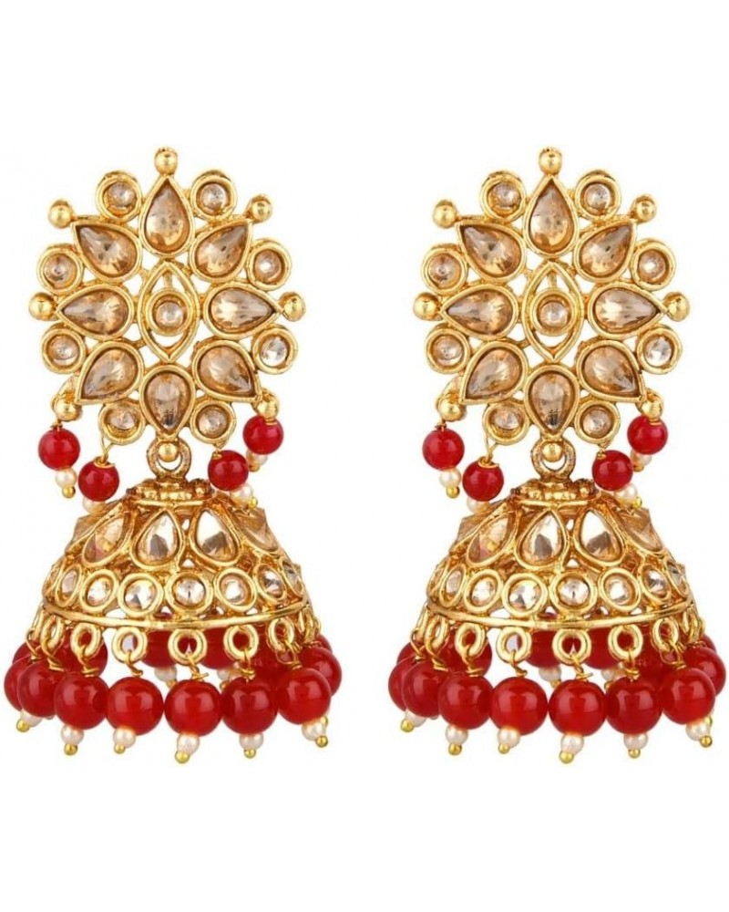 Indian Bollywood Faux Pearl Crystal Kundan Rhinestone Wedding Jhumka Jhumki Dangle Earrings Jewelry Set Red $11.25 Earrings