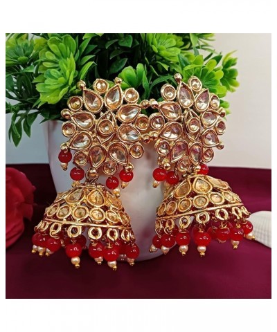 Indian Bollywood Faux Pearl Crystal Kundan Rhinestone Wedding Jhumka Jhumki Dangle Earrings Jewelry Set Red $11.25 Earrings