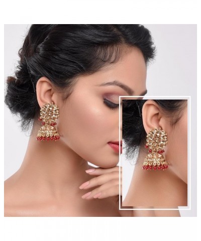 Indian Bollywood Faux Pearl Crystal Kundan Rhinestone Wedding Jhumka Jhumki Dangle Earrings Jewelry Set Red $11.25 Earrings