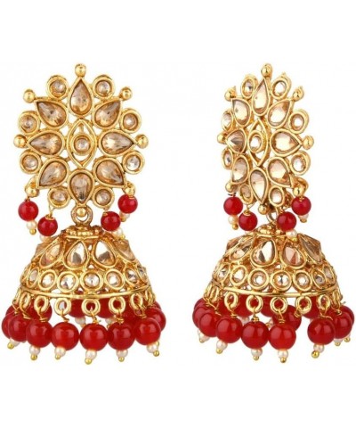 Indian Bollywood Faux Pearl Crystal Kundan Rhinestone Wedding Jhumka Jhumki Dangle Earrings Jewelry Set Red $11.25 Earrings