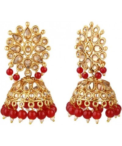 Indian Bollywood Faux Pearl Crystal Kundan Rhinestone Wedding Jhumka Jhumki Dangle Earrings Jewelry Set Red $11.25 Earrings