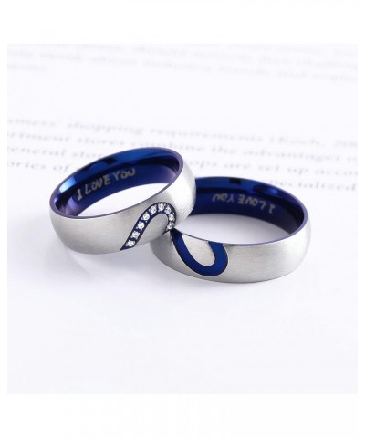 Promise Rings for Couples, His and Hers Wedding Ring Sets I Love You Engraved Matching Heart Blue Stainless Steel Ring 6MM (1...