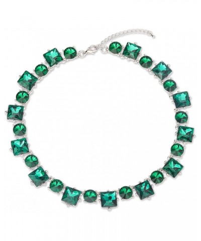 Emerald Green Crystal Rhinestone Statement Bib Choker Necklace for Women Girls Sparkly Dark Green Square Round Gem Stone Coll...