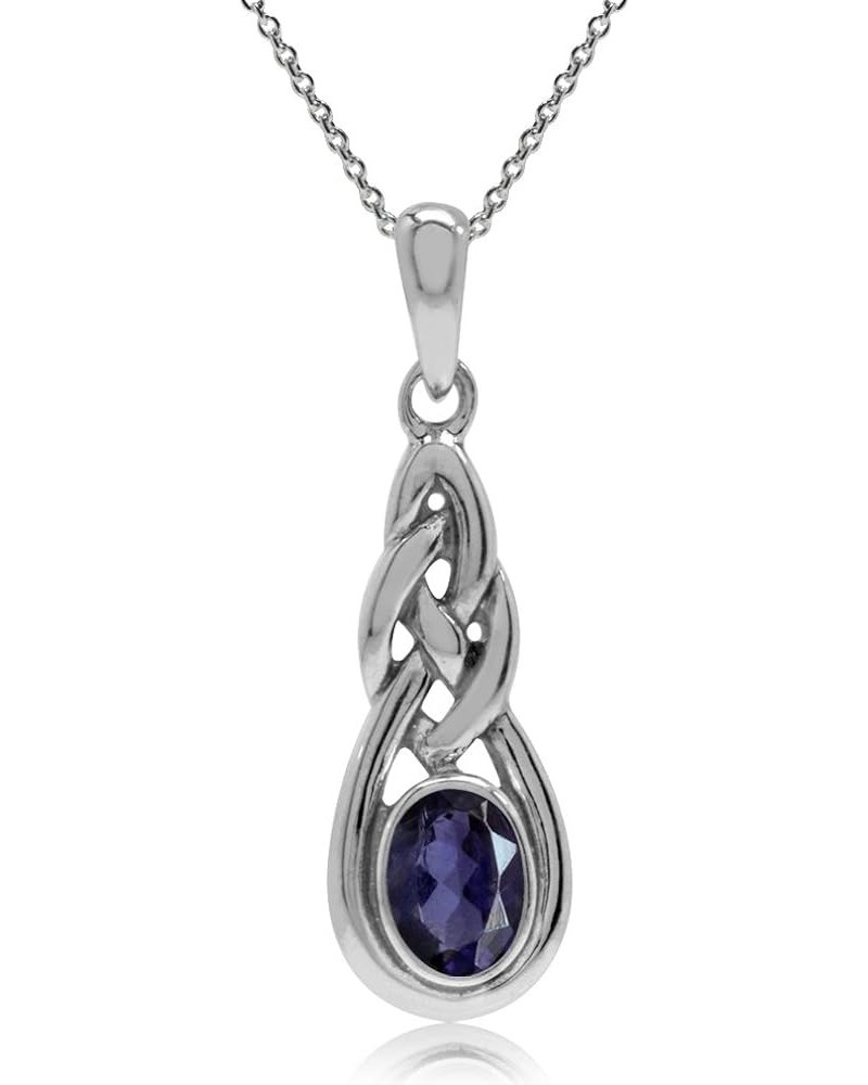 6x4mm Oval Shape 925 Sterling Silver Celtic Knot Pendant with 18 Inch Chain Necklace Natural Iolite Silver $13.22 Necklaces