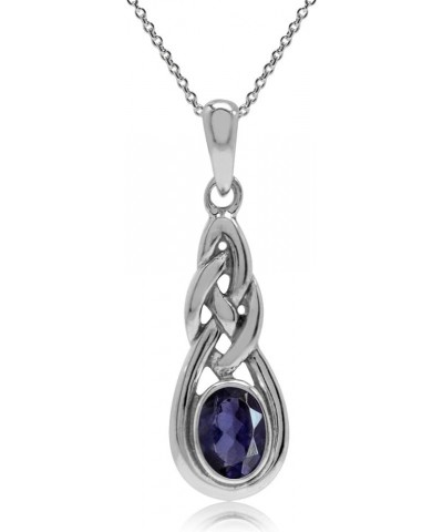 6x4mm Oval Shape 925 Sterling Silver Celtic Knot Pendant with 18 Inch Chain Necklace Natural Iolite Silver $13.22 Necklaces