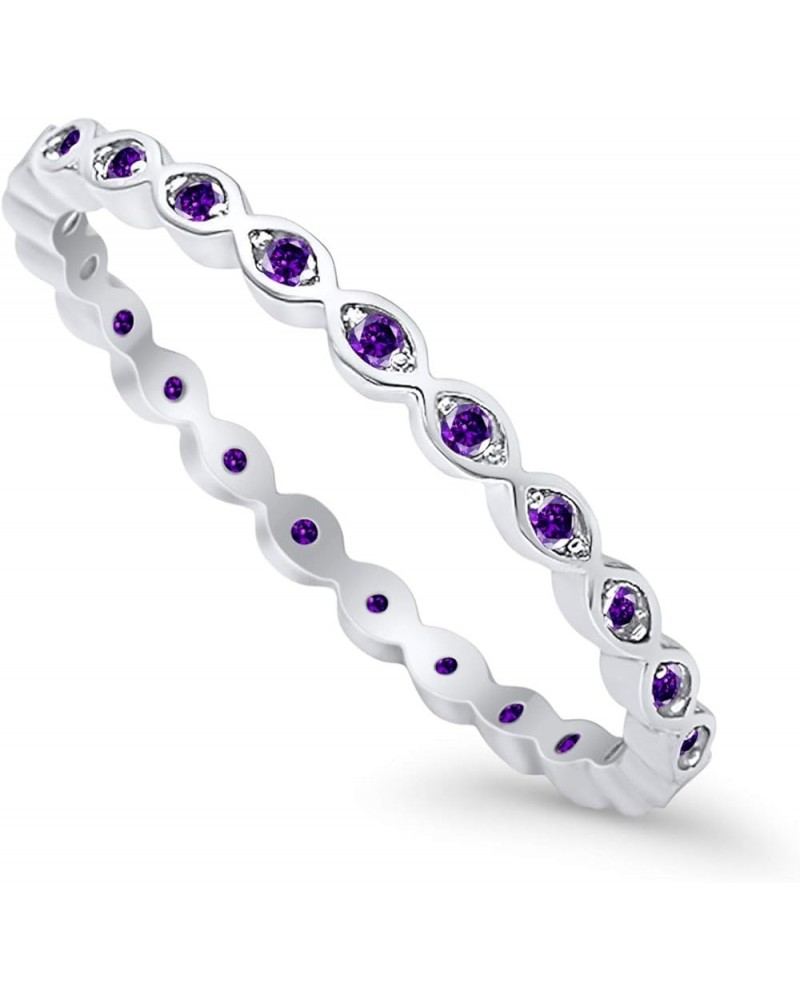 2mm Full Eternity Stackable Band Ring 925 Sterling Silver Choose Color Simulated Amethyst CZ $9.20 Rings