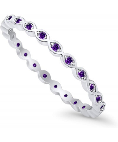 2mm Full Eternity Stackable Band Ring 925 Sterling Silver Choose Color Simulated Amethyst CZ $9.20 Rings