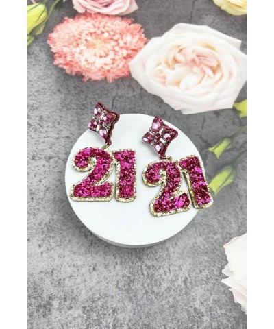 Birthday Glitter Drop Post Earrings - Shimmering, Jewelry, Memorable Milestone, Sparkles 21st/Pink $15.33 Earrings