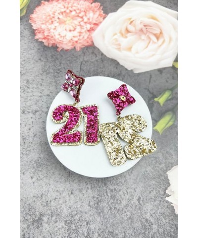 Birthday Glitter Drop Post Earrings - Shimmering, Jewelry, Memorable Milestone, Sparkles 21st/Pink $15.33 Earrings