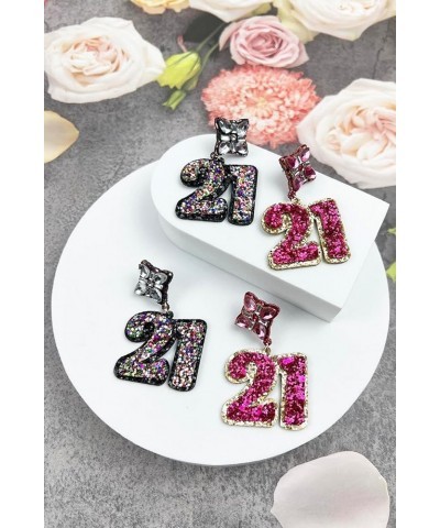 Birthday Glitter Drop Post Earrings - Shimmering, Jewelry, Memorable Milestone, Sparkles 21st/Pink $15.33 Earrings