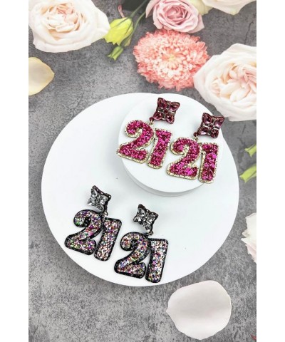 Birthday Glitter Drop Post Earrings - Shimmering, Jewelry, Memorable Milestone, Sparkles 21st/Pink $15.33 Earrings