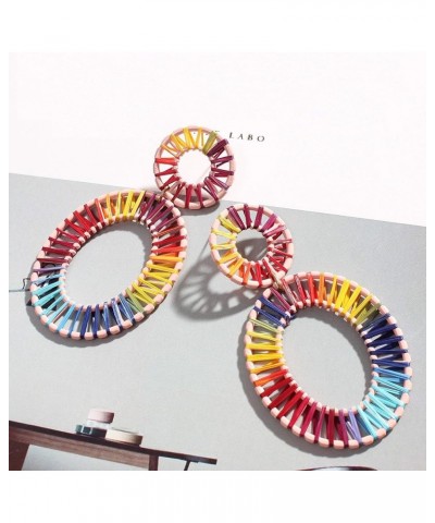 Statement Rattan Raffia Hoop Drop Earrings for Women Geometric Handmade Colorful Rainbow Earring H-Colorful $10.43 Earrings