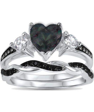 His Hers Wedding Ring Set TRIO 3 PCS Simulated Black Topaz Bridal Set Silver Black Titanium Him Her Her 9 - His 8 $40.85 Sets