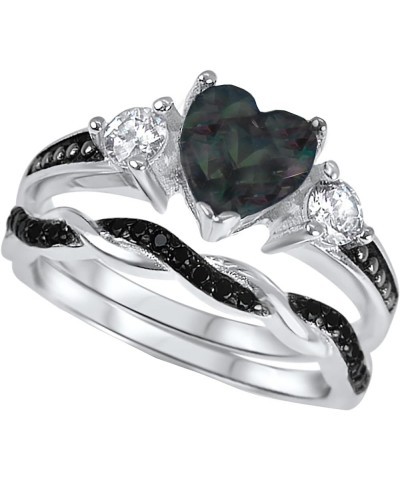 His Hers Wedding Ring Set TRIO 3 PCS Simulated Black Topaz Bridal Set Silver Black Titanium Him Her Her 9 - His 8 $40.85 Sets