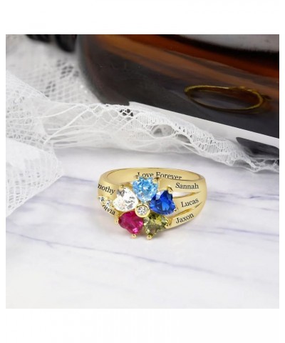 10K 14K 18K Gold Personalized Mothers Birthstone Ring Custom Engraved 1-5 Names Mothers Ring with 1-5 Birthstones Jewelry Gif...