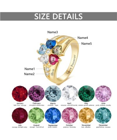 10K 14K 18K Gold Personalized Mothers Birthstone Ring Custom Engraved 1-5 Names Mothers Ring with 1-5 Birthstones Jewelry Gif...