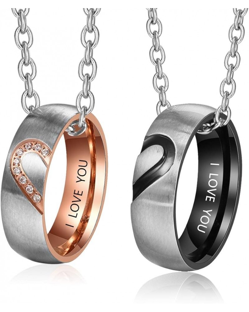 Personalized Matching Heart Promise Rings His & Hers Engagement Anniversary Couples Rings Set Necklace $12.25 Rings