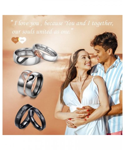 Personalized Matching Heart Promise Rings His & Hers Engagement Anniversary Couples Rings Set Necklace $12.25 Rings