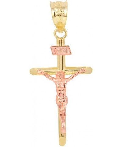 Solid 10k Two-Tone Yellow and Rose Gold Cross INRI Crucifix Charm Pendant (1.18") $49.19 Pendants