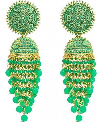 Traditional Indian Antique Gold Plated Black Meenakari, CZ, Pearls Jhumka Earrings Women (SJE_18_BK) LightGreen $10.42 Earrings