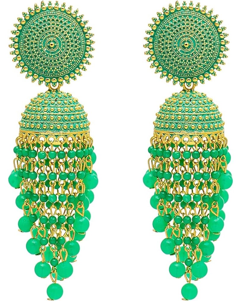 Traditional Indian Antique Gold Plated Black Meenakari, CZ, Pearls Jhumka Earrings Women (SJE_18_BK) LightGreen $10.42 Earrings