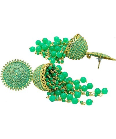 Traditional Indian Antique Gold Plated Black Meenakari, CZ, Pearls Jhumka Earrings Women (SJE_18_BK) LightGreen $10.42 Earrings