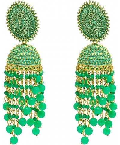 Traditional Indian Antique Gold Plated Black Meenakari, CZ, Pearls Jhumka Earrings Women (SJE_18_BK) LightGreen $10.42 Earrings