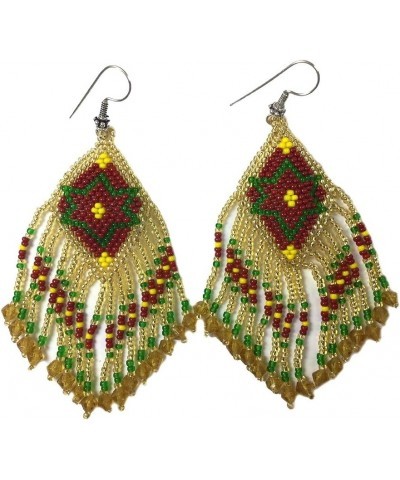 Southwestern Geometric Pattern Glass Seed Beaded Earrings Handmade Gold Maroon $10.00 Earrings