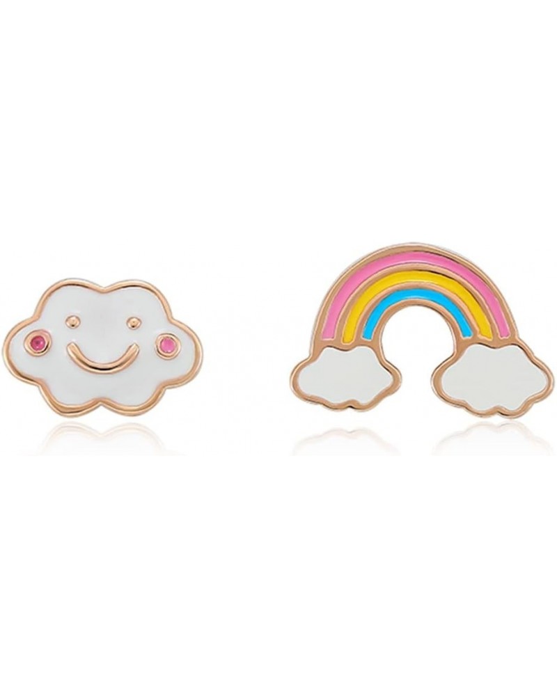 S925 Sterling Silver Enamel Mismatched Tiny Clouds Smile Face Rainbow Stud Earrings for Girls Women LSE239 $11.14 Earrings