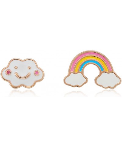 S925 Sterling Silver Enamel Mismatched Tiny Clouds Smile Face Rainbow Stud Earrings for Girls Women LSE239 $11.14 Earrings