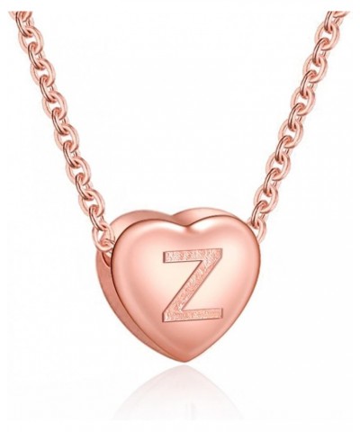 Dainty Initial Necklace S925 Sterling Silver Letters A-Z 26 Alphabet Heart Pendant Necklace for Women Initial: Z Rose Gold Pl...