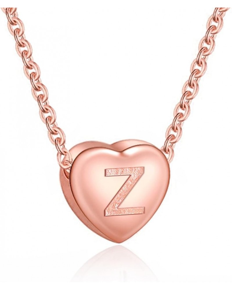 Dainty Initial Necklace S925 Sterling Silver Letters A-Z 26 Alphabet Heart Pendant Necklace for Women Initial: Z Rose Gold Pl...