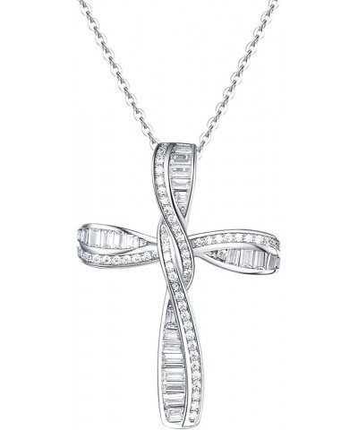 Cross Necklace For Women 925 Solid Sterling Silver Cubic Zirconia Twisted Cross Infinity Loop Princess Pendant Necklace Faith...