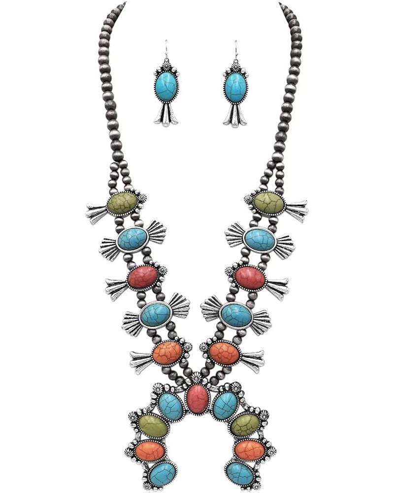 Women's Statement Western Howlite Squash Blossom Necklace Earrings Set, 27"+3" Extension Multicolored $26.87 Jewelry Sets