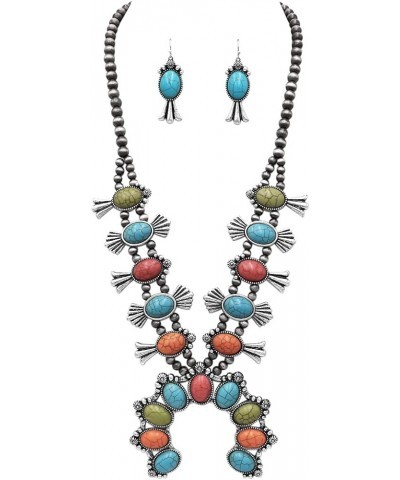 Women's Statement Western Howlite Squash Blossom Necklace Earrings Set, 27"+3" Extension Multicolored $26.87 Jewelry Sets