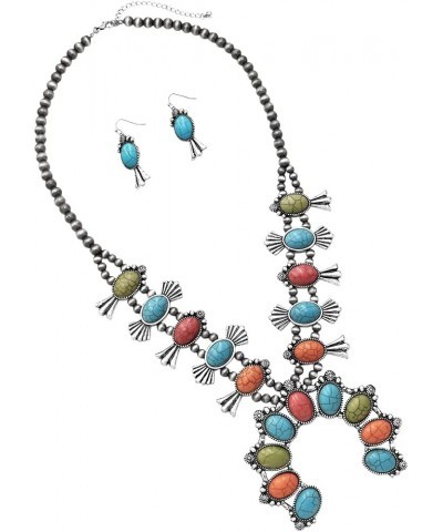 Women's Statement Western Howlite Squash Blossom Necklace Earrings Set, 27"+3" Extension Multicolored $26.87 Jewelry Sets