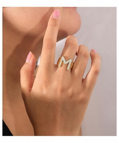 Initial Rings for Women Chunky Gold Statement Initial Ring Adjustable Cubic Zirconia Letter Ring Women Stackable Open Rings A...