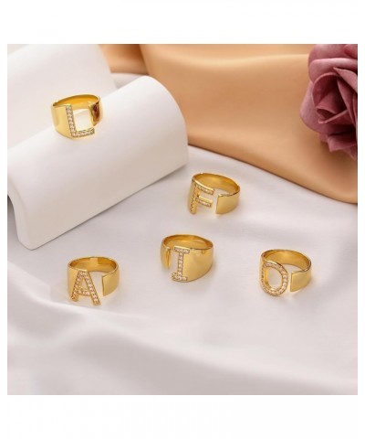 Initial Rings for Women Chunky Gold Statement Initial Ring Adjustable Cubic Zirconia Letter Ring Women Stackable Open Rings A...