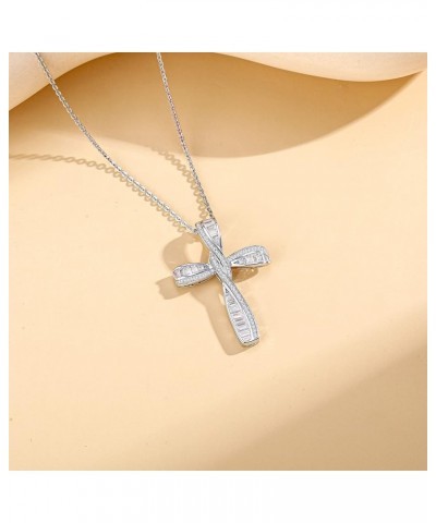 Cross Necklace For Women 925 Solid Sterling Silver Cubic Zirconia Twisted Cross Infinity Loop Princess Pendant Necklace Faith...