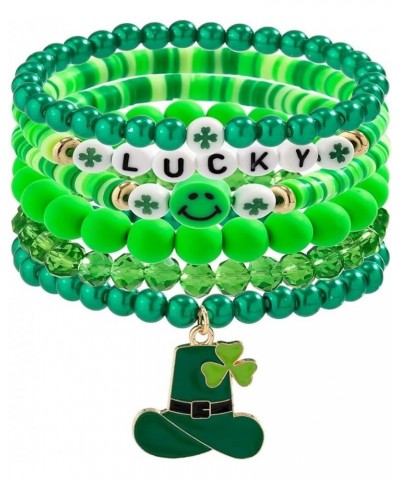 Shamrock Charm Bracelet Set Irish Green Beads Stretch Bracelets St. Patrick's Day Clover Good Luck Jewelry Gifts Shamrock5 On...