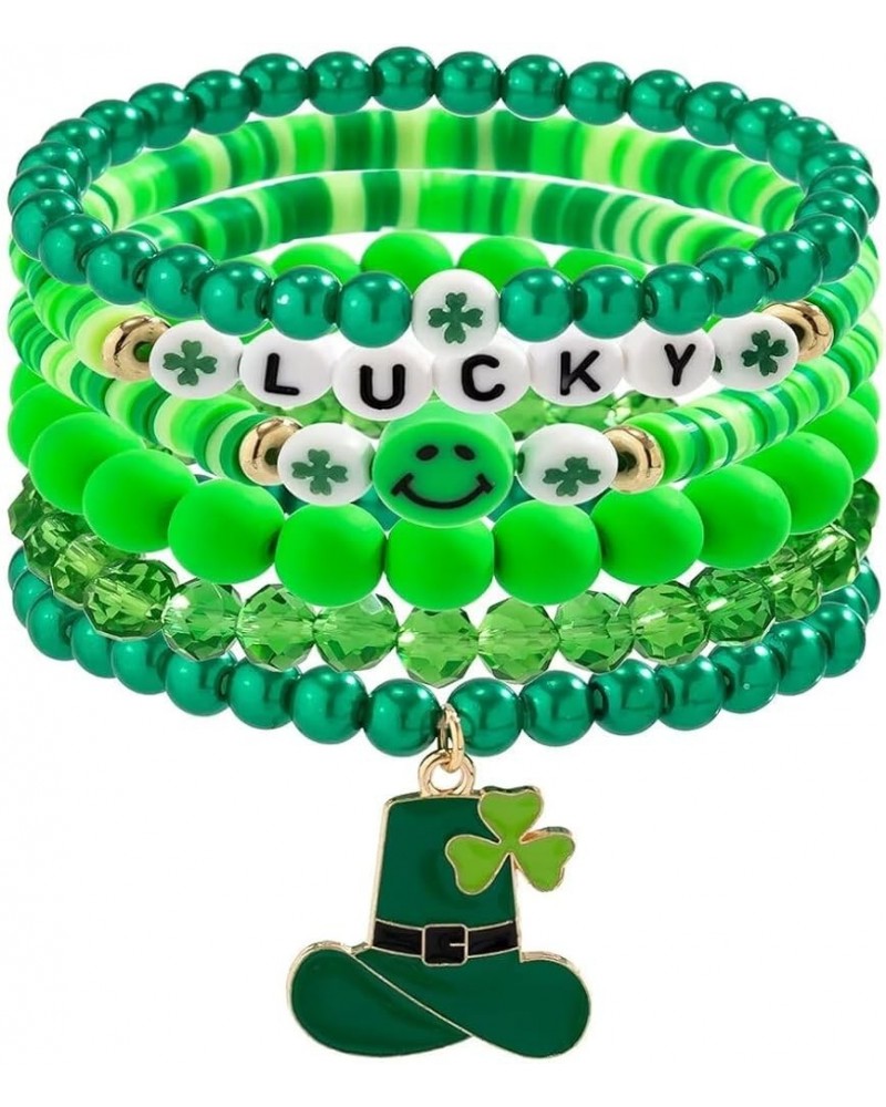 Shamrock Charm Bracelet Set Irish Green Beads Stretch Bracelets St. Patrick's Day Clover Good Luck Jewelry Gifts Shamrock5 On...